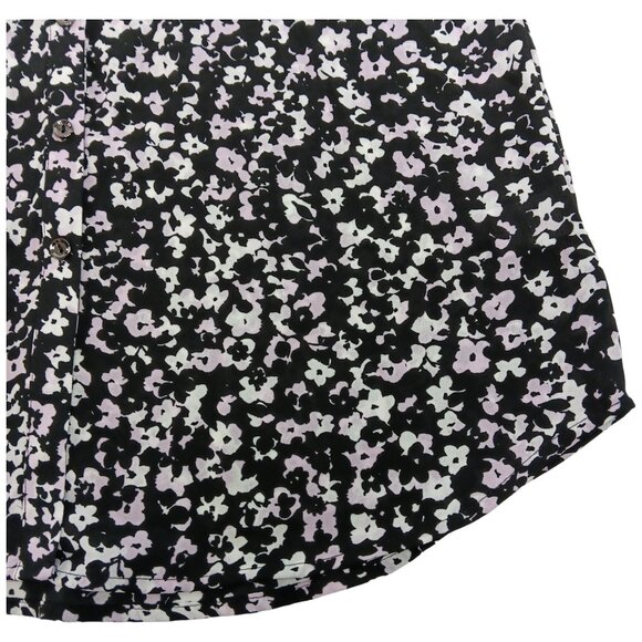 CANDIE'S-Women's Floral Button down-Top-MEDIUM-Black-White-Purple-Work-Casual - Picture 11 of 16